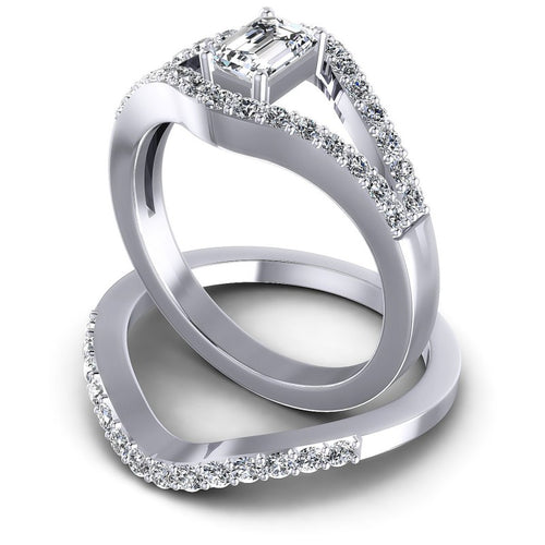 Round And Emerald Cut Diamonds Bridal Set in 14KT Rose Gold