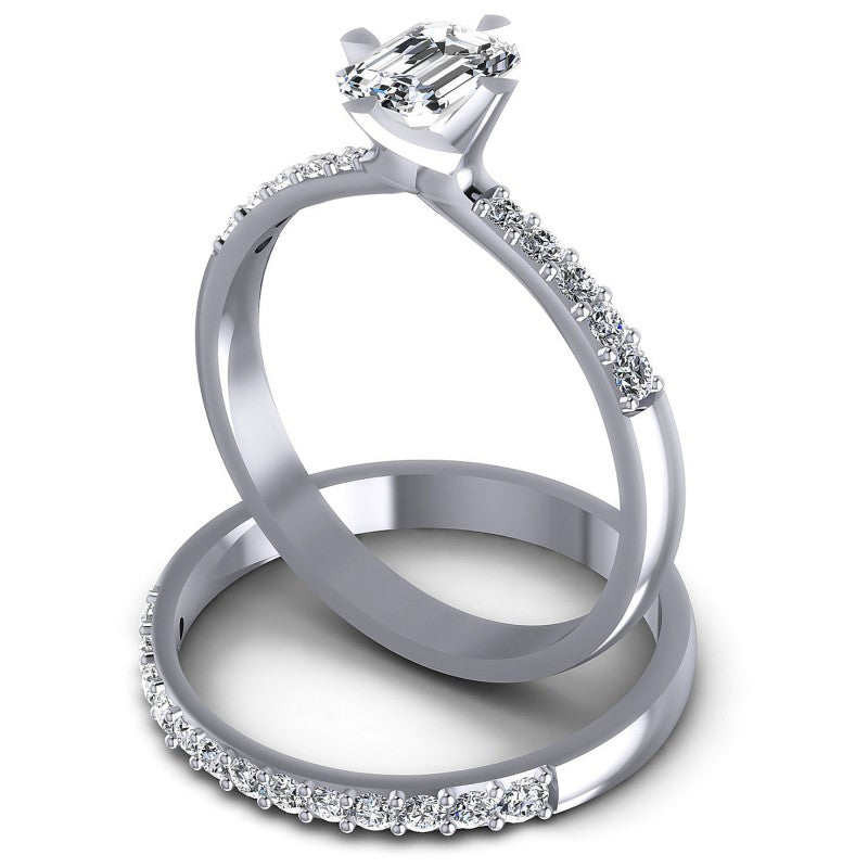 Round And Emerald Cut Diamonds Bridal Set in 14KT Rose Gold
