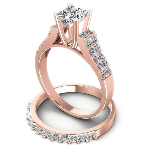 Round And Princess Cut Diamonds Bridal Set in 18KT Rose Gold