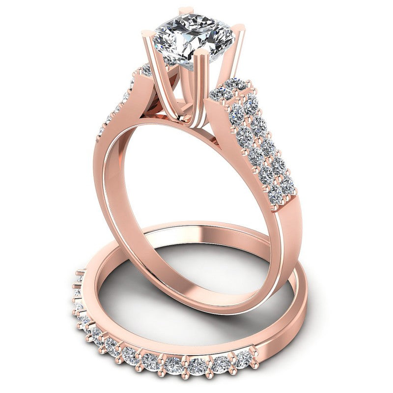 Round And Cushion Cut Diamonds Bridal Set in 18KT Rose Gold