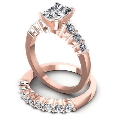 Round And Emerald Cut Diamonds Bridal Set in 18KT Rose Gold