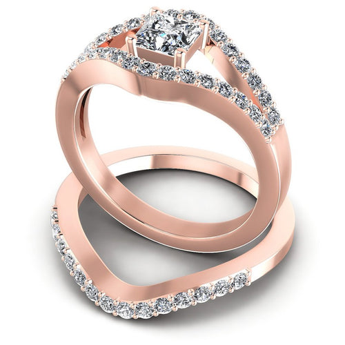 Round And Princess Cut Diamonds Bridal Set in 18KT Rose Gold