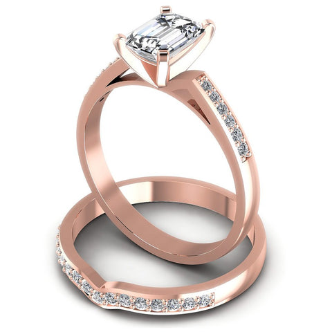 Round And Emerald Cut Diamonds Bridal Set in 18KT Rose Gold
