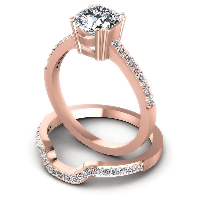 Round And Cushion Cut Diamonds Bridal Set in 18KT Rose Gold