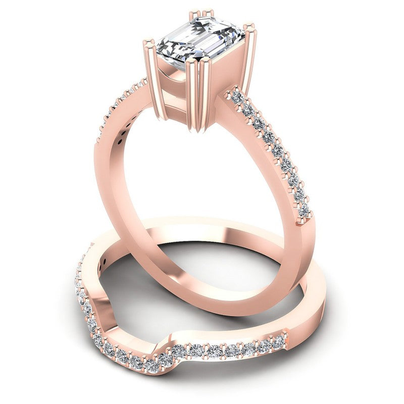 Round And Emerald Cut Diamonds Bridal Set in 18KT Rose Gold