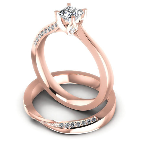 Round And Princess Cut Diamonds Bridal Set in 18KT Rose Gold