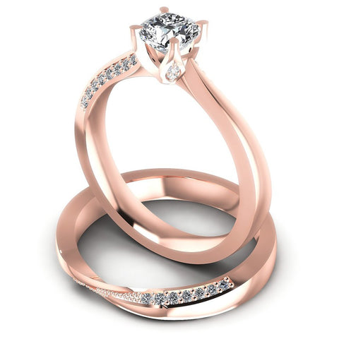 Round And Cushion Cut Diamonds Bridal Set in 18KT Rose Gold