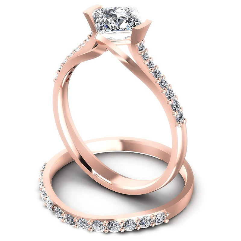 Round And Princess Cut Diamonds Bridal Set in 18KT Rose Gold