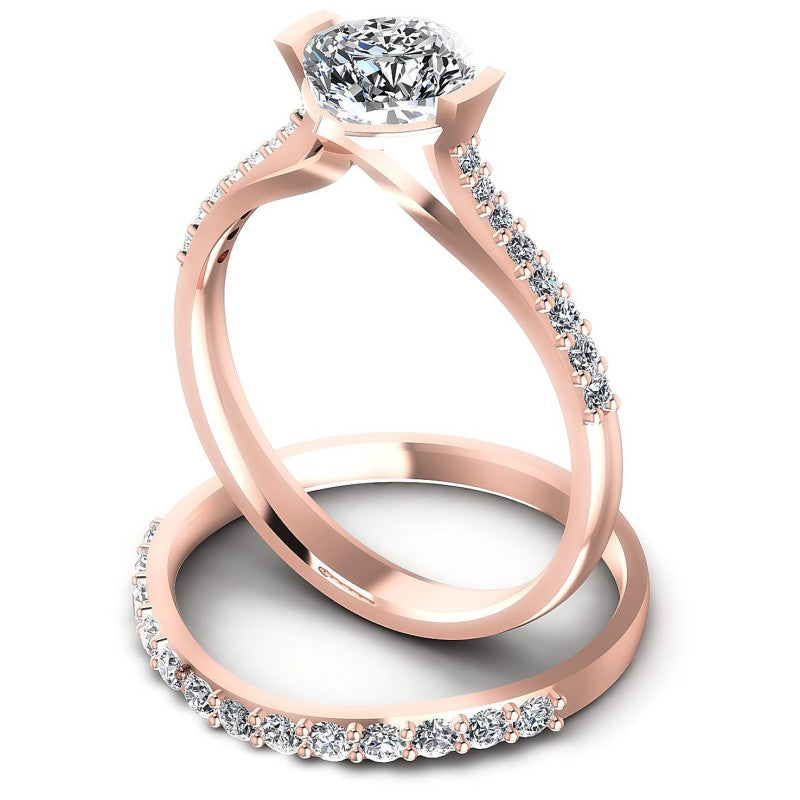 Round And Cushion Cut Diamonds Bridal Set in 18KT Rose Gold
