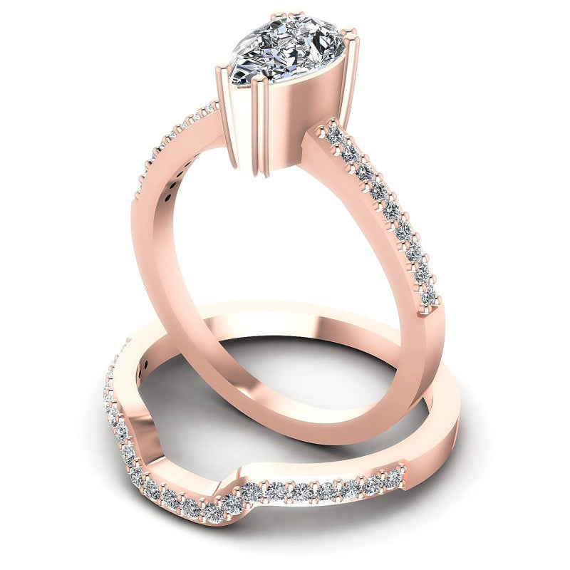 Round And Pear Cut Diamonds Bridal Set in 18KT Rose Gold