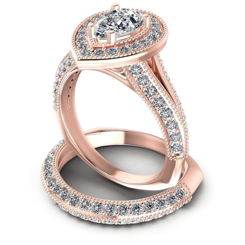 Round And Pear Cut Diamonds Bridal Set in 18KT Rose Gold