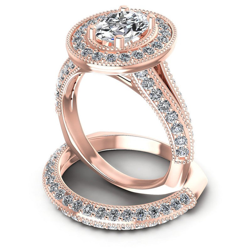 Round And Oval Cut Diamonds Bridal Set in 18KT Rose Gold