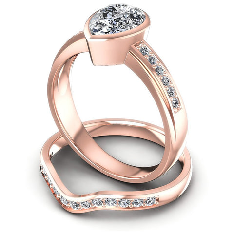 Round And Pear Cut Diamonds Bridal Set in 18KT Rose Gold