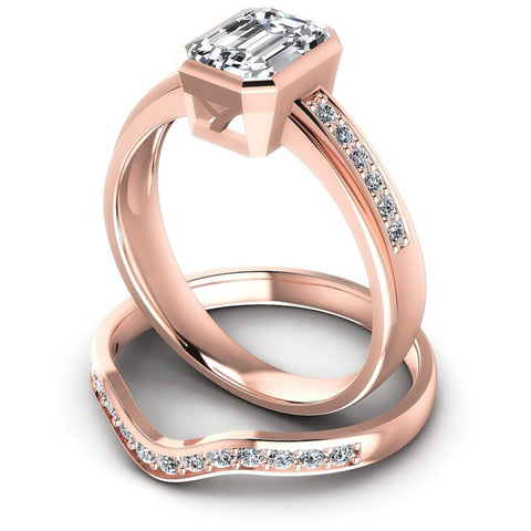 Round And Emerald Cut Diamonds Bridal Set in 18KT Rose Gold