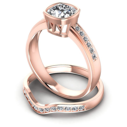 Round And Cushion Cut Diamonds Bridal Set in 18KT Rose Gold