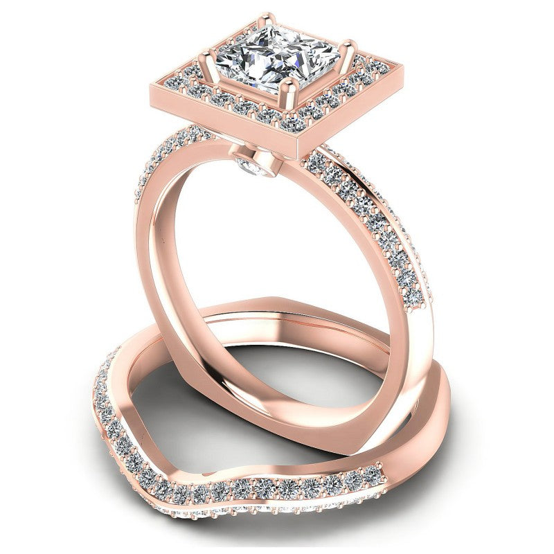 Round And Princess Cut Diamonds Bridal Set in 18KT Rose Gold