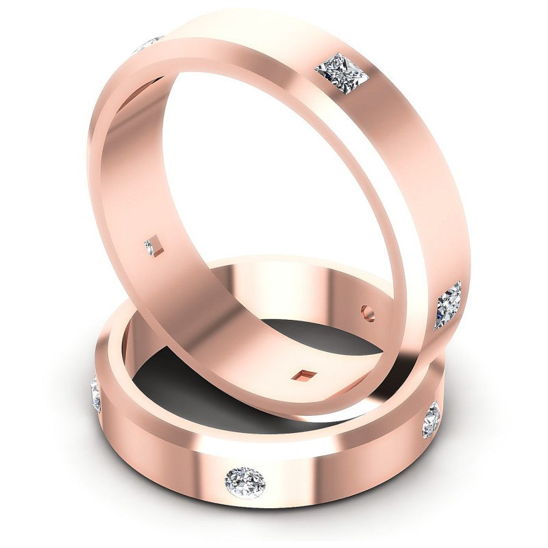 Princess And Round Cut Diamonds Wedding Sets in 18KT Rose Gold