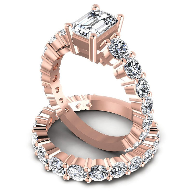 Round And Emerald Cut Diamonds Bridal Set in 18KT Rose Gold