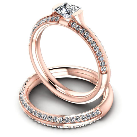 Round And Princess Cut Diamonds Bridal Set in 18KT Rose Gold