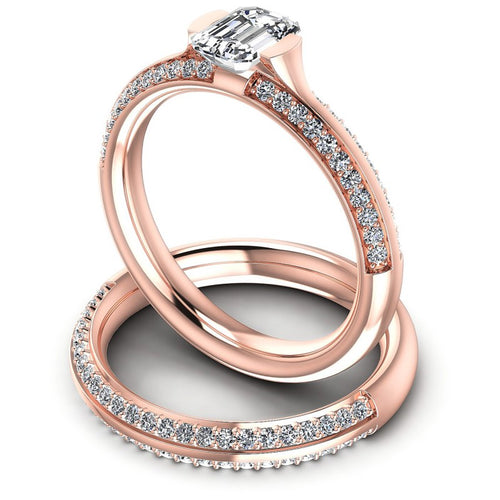 Round And Emerald Cut Diamonds Bridal Set in 18KT Rose Gold