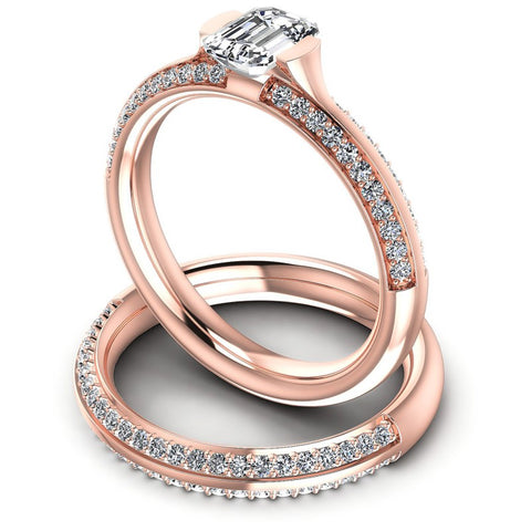 Round And Emerald Cut Diamonds Bridal Set in 18KT Rose Gold