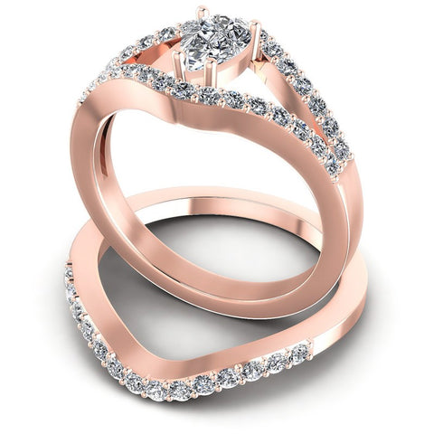 Round And Pear Cut Diamonds Bridal Set in 18KT Rose Gold