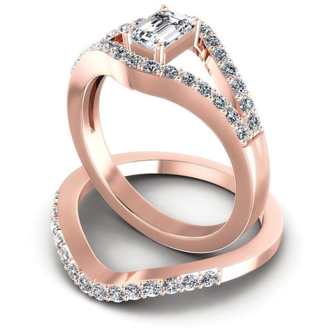 Round And Emerald Cut Diamonds Bridal Set in 18KT Rose Gold