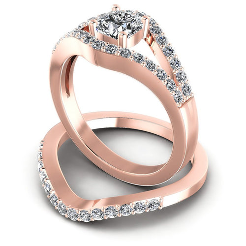 Round And Cushion Cut Diamonds Bridal Set in 18KT Rose Gold