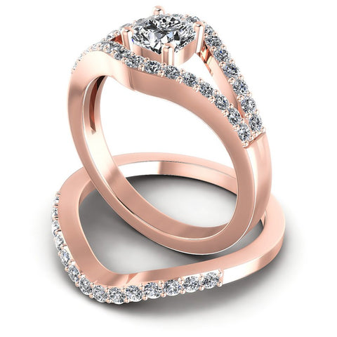 Round And Cushion Cut Diamonds Bridal Set in 18KT Rose Gold