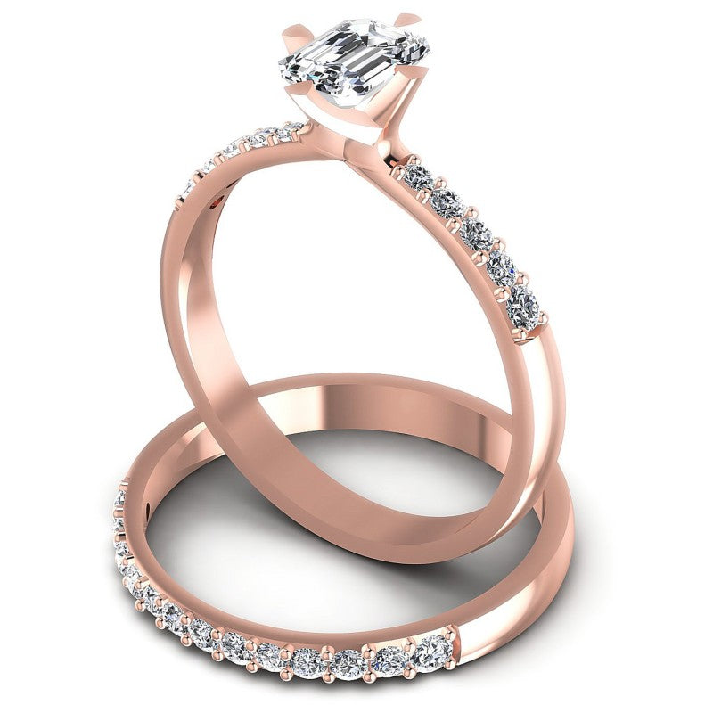 Round And Emerald Cut Diamonds Bridal Set in 18KT Rose Gold
