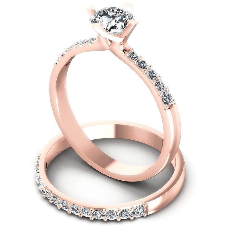 Round And Emerald Cut Diamonds Bridal Set in 18KT Rose Gold