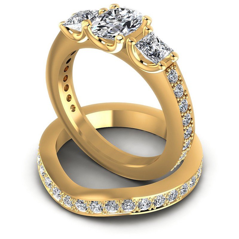 Round And Oval And Princess Cut Diamonds Bridal Set in 14KT Rose Gold