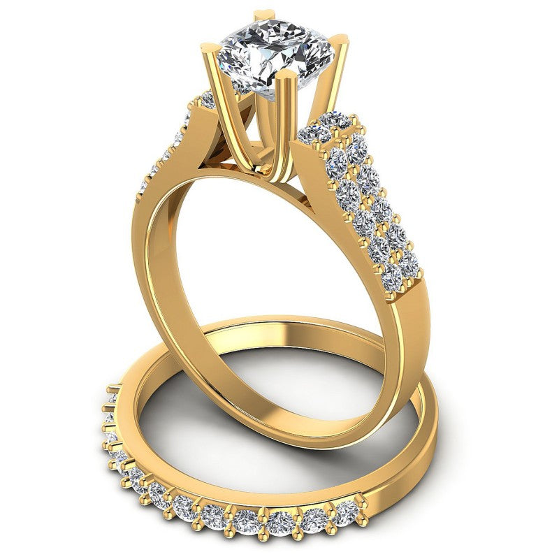Round And Cushion Cut Diamonds Bridal Set in 14KT Rose Gold
