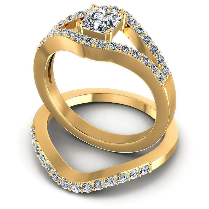 Round And Princess Cut Diamonds Bridal Set in 14KT Rose Gold