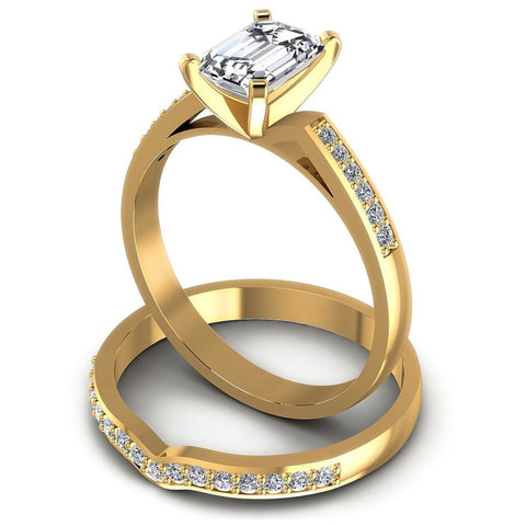 Round And Emerald Cut Diamonds Bridal Set in 14KT Rose Gold