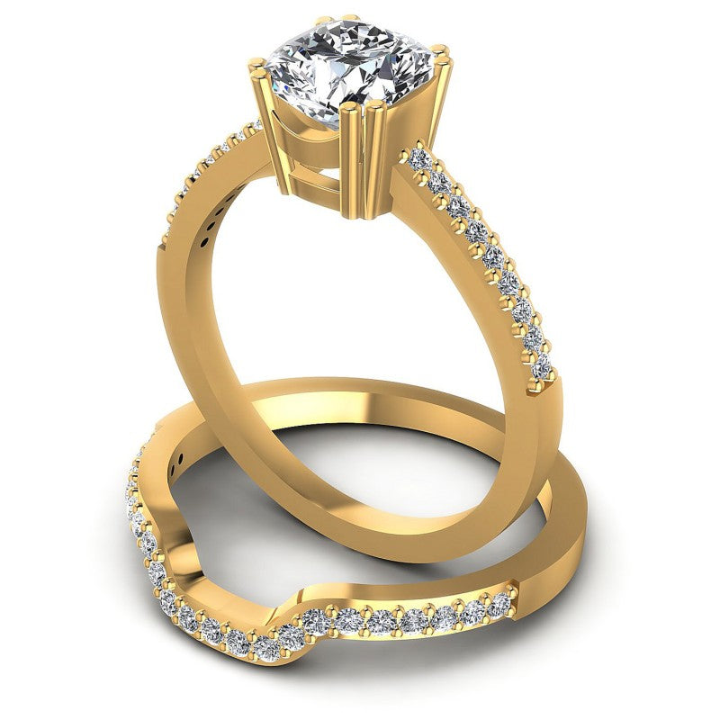 Round And Cushion Cut Diamonds Bridal Set in 14KT Rose Gold