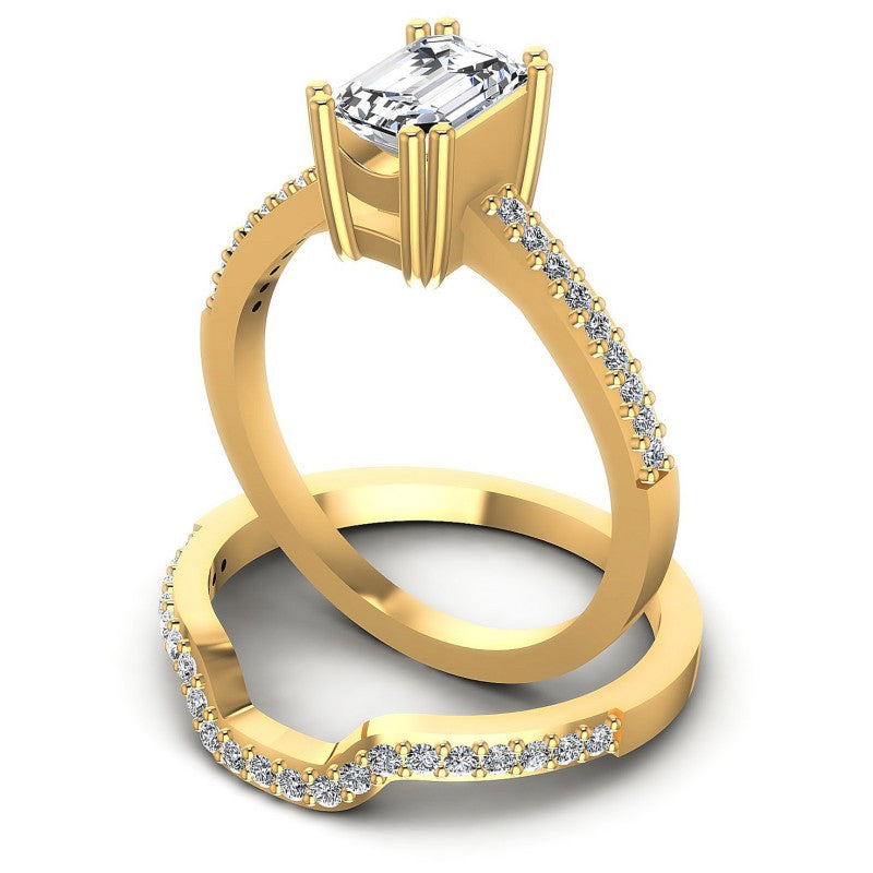 Round And Emerald Cut Diamonds Bridal Set in 14KT Rose Gold