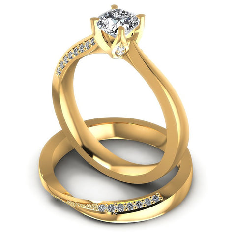 Round And Cushion Cut Diamonds Bridal Set in 14KT Rose Gold