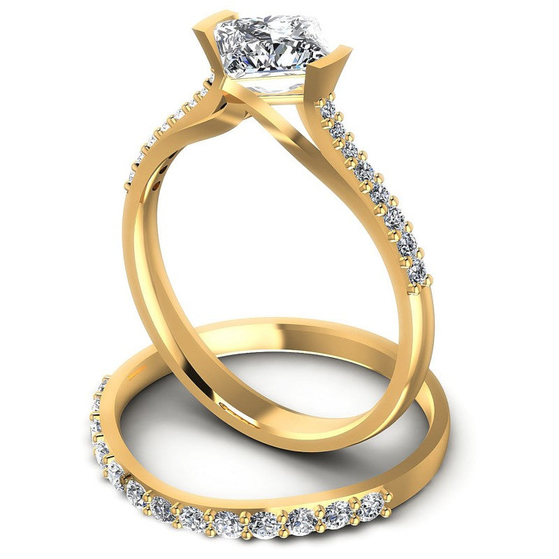 Round And Princess Cut Diamonds Bridal Set in 14KT Rose Gold