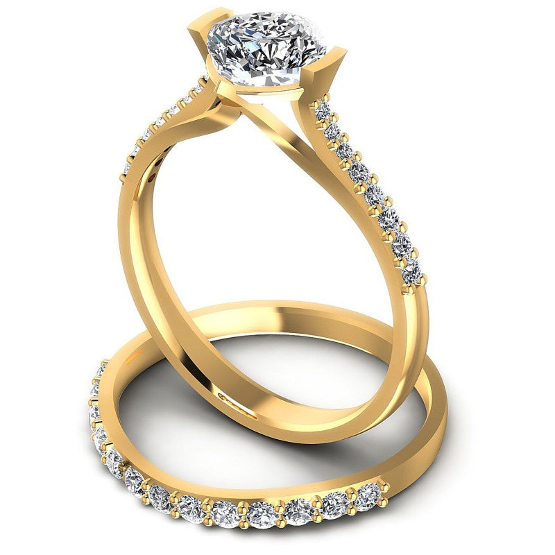 Round And Cushion Cut Diamonds Bridal Set in 14KT Rose Gold