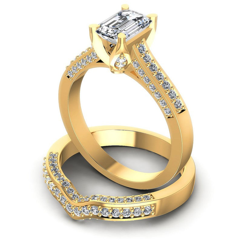 Round And Emerald Cut Diamonds Bridal Set in 14KT Rose Gold