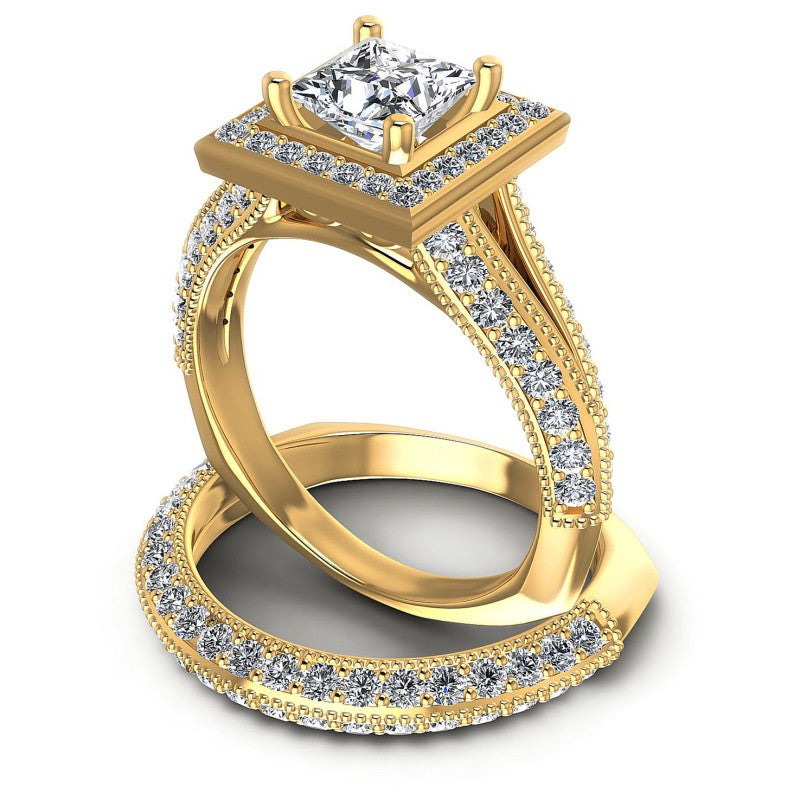 Round And Princess Cut Diamonds Bridal Set in 14KT Rose Gold