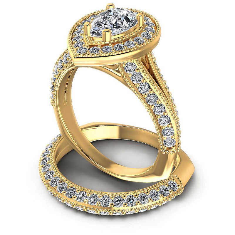 Round And Pear Cut Diamonds Bridal Set in 14KT Rose Gold
