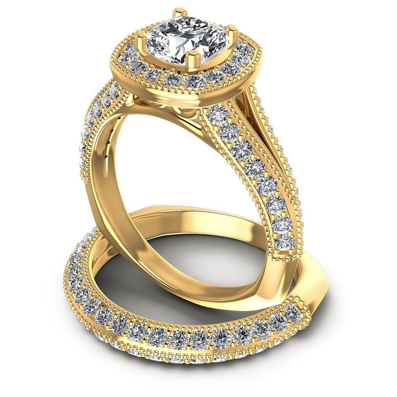 Round And Cushion Cut Diamonds Bridal Set in 14KT Rose Gold