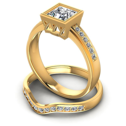 Round And Princess Cut Diamonds Bridal Set in 14KT Rose Gold