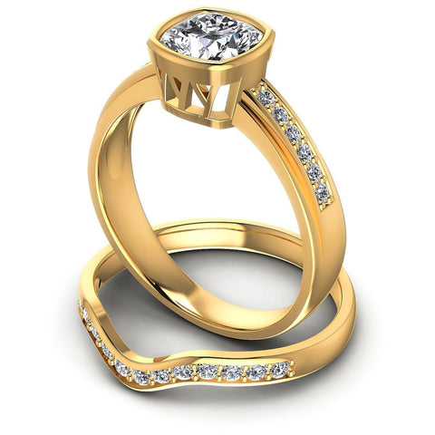 Round And Cushion Cut Diamonds Bridal Set in 14KT Rose Gold