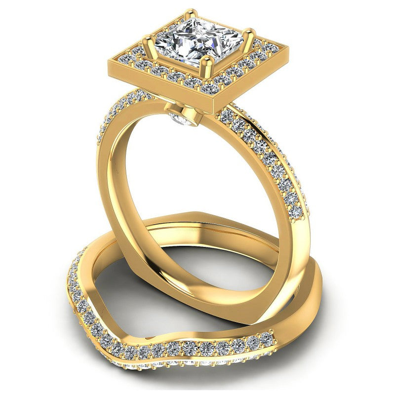 Round And Princess Cut Diamonds Bridal Set in 14KT Rose Gold