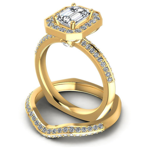 Round And Emerald Cut Diamonds Bridal Set in 14KT Rose Gold