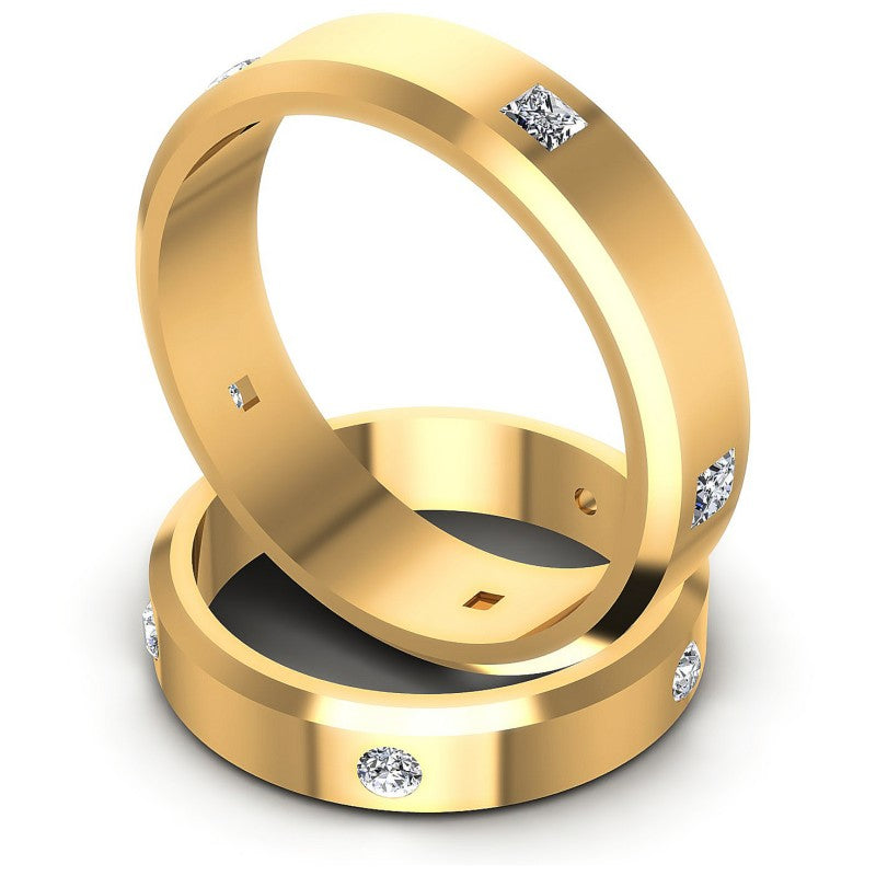 Princess And Round Cut Diamonds Wedding Sets in 14KT Rose Gold