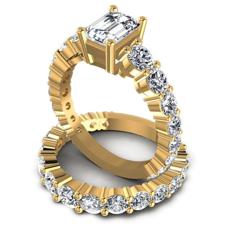 Round And Emerald Cut Diamonds Bridal Set in 14KT Rose Gold